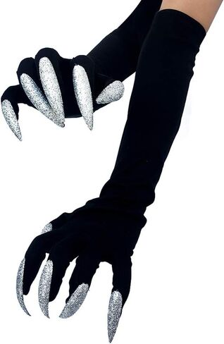 قفازات أظافر طويلة لأزياء الهالوين لأظافر الأظافر، مخالب سوداء، أكمام يد سوداء، قفازات شبح للأداء, أسود, L in Kuwait