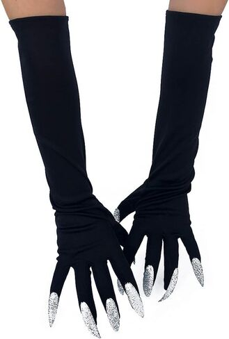قفازات أظافر طويلة لأزياء الهالوين لأظافر الأظافر، مخالب سوداء، أكمام يد سوداء، قفازات شبح للأداء, أسود, L in Kuwait