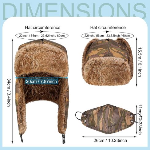 Panitay 3 Pcs Trooper Trapper Hat with Mask Ear Flaps Windproof Winter Trapper Hats Warm Ski Winter Hats for Women Men Russian Fur Hat with Strap Hunting Hat, 21.7''-23.6'' in Saudi Arabia