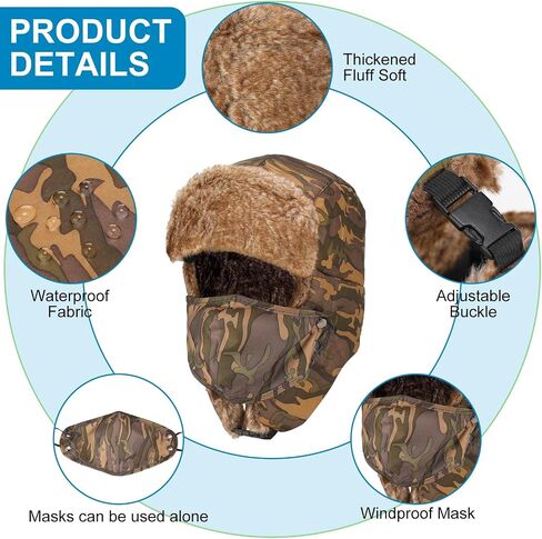 Panitay 3 Pcs Trooper Trapper Hat with Mask Ear Flaps Windproof Winter Trapper Hats Warm Ski Winter Hats for Women Men Russian Fur Hat with Strap Hunting Hat, 21.7''-23.6'' in Saudi Arabia