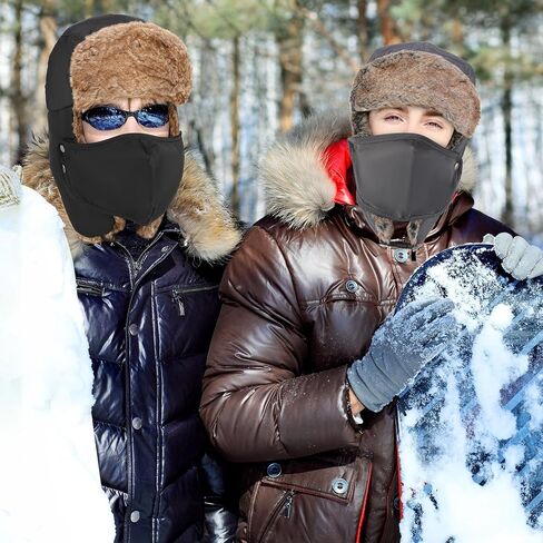 Panitay 3 Pcs Trooper Trapper Hat with Mask Ear Flaps Windproof Winter Trapper Hats Warm Ski Winter Hats for Women Men Russian Fur Hat with Strap Hunting Hat, 21.7''-23.6'' in Saudi Arabia