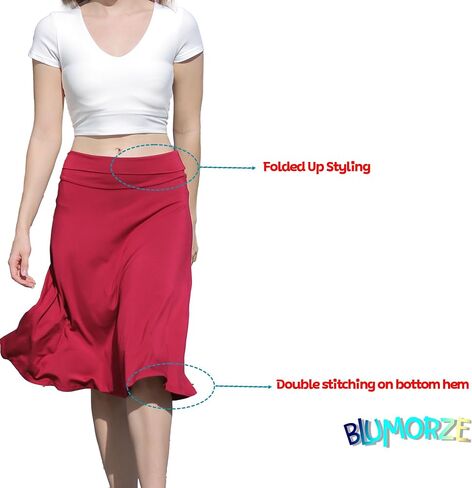 Women's Lightweight Wide Fold up Waistband A-Line Flare Midi Pull on Closure Skirt in Saudi Arabia