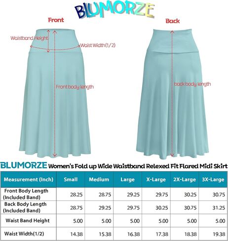 Women's Lightweight Wide Fold up Waistband A-Line Flare Midi Pull on Closure Skirt in Saudi Arabia
