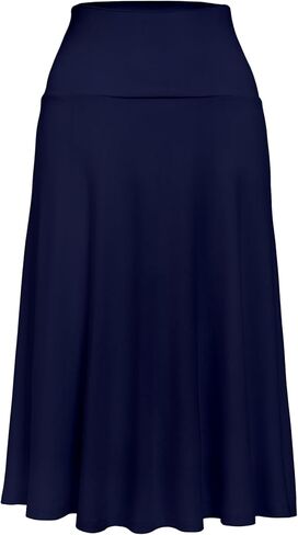 Women's Lightweight Wide Fold up Waistband A-Line Flare Midi Pull on Closure Skirt in Saudi Arabia