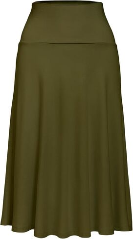 Women's Lightweight Wide Fold up Waistband A-Line Flare Midi Pull on Closure Skirt in Saudi Arabia