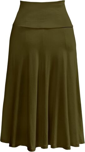 Women's Lightweight Wide Fold up Waistband A-Line Flare Midi Pull on Closure Skirt in Saudi Arabia
