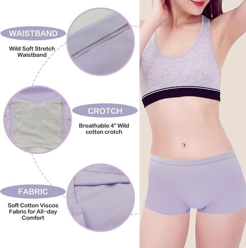 Womens Organic Cotton Boyshort Panties Underwear Teen Girls Sporty Boxer Briefs with Elastic Waistband in Saudi Arabia
