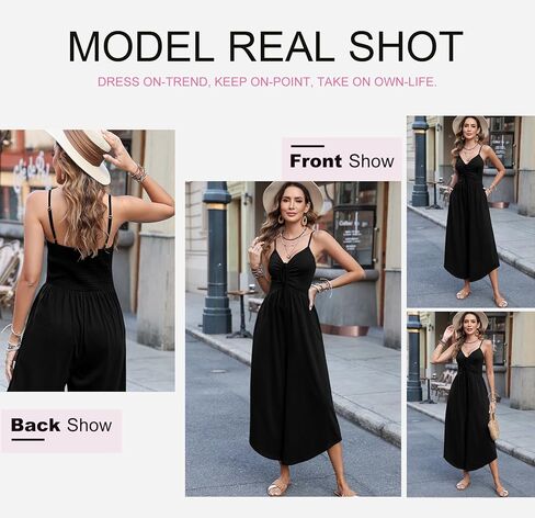 بدلة قفز نسائية من Dokotoo بأشرطة سباغيتي ورباط مكشكش وساق واسعة رومبير كاجوال مع جيوب in Kuwait