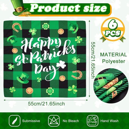 6 Pcs St Patricks Bandana Shamrock Bandana Green Square Scarf Handkerchief for St Patricks Day Dog Bandana Woman Man Dress up Headwear Multifunctional Accessories Gift in Saudi Arabia