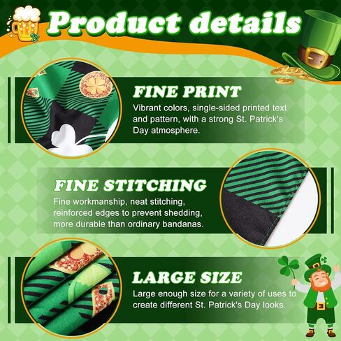6 Pcs St Patricks Bandana Shamrock Bandana Green Square Scarf Handkerchief for St Patricks Day Dog Bandana Woman Man Dress up Headwear Multifunctional Accessories Gift in Saudi Arabia