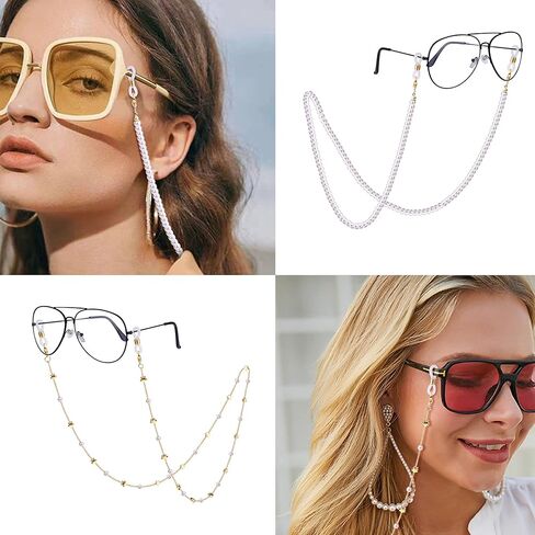 JeryWe 4 قطع سلاسل النظارات مطلية بالذهب عيار 18 قيراط للنساء مجموعة سلاسل النظارات اللؤلؤية in Kuwait