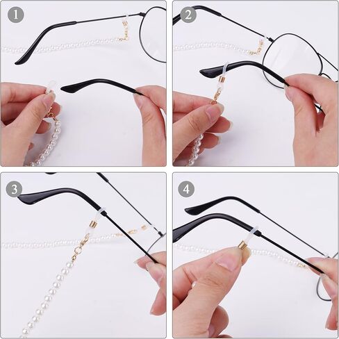 JeryWe 4 قطع سلاسل النظارات مطلية بالذهب عيار 18 قيراط للنساء مجموعة سلاسل النظارات اللؤلؤية in Kuwait