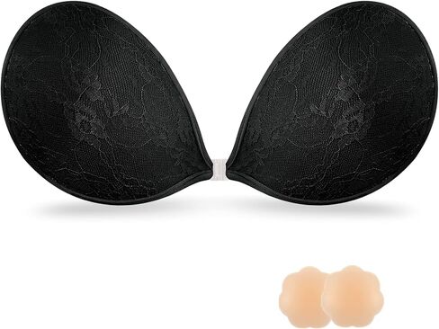 Loxoto Adhesive Bra Strapless Sticky Bra Lace Fabric Invisible Stick Bra for Woman Backless Dress Bra with Nipple Covers in Saudi Arabia