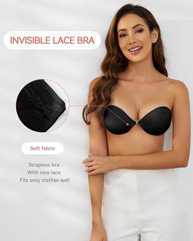 Loxoto Adhesive Bra Strapless Sticky Bra Lace Fabric Invisible Stick Bra for Woman Backless Dress Bra with Nipple Covers in Saudi Arabia