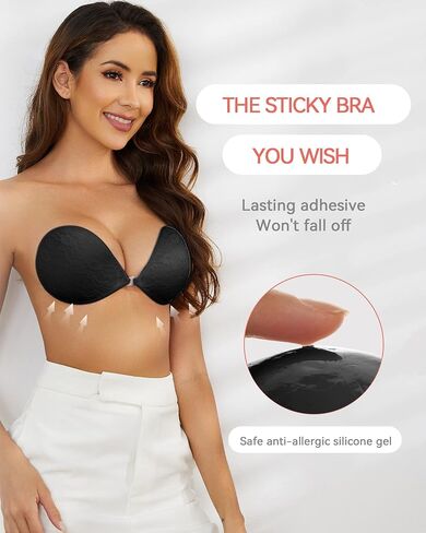 Loxoto Adhesive Bra Strapless Sticky Bra Lace Fabric Invisible Stick Bra for Woman Backless Dress Bra with Nipple Covers in Saudi Arabia