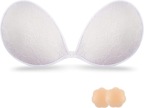 Loxoto Adhesive Bra Strapless Sticky Bra Lace Fabric Invisible Stick Bra for Woman Backless Dress Bra with Nipple Covers in Saudi Arabia