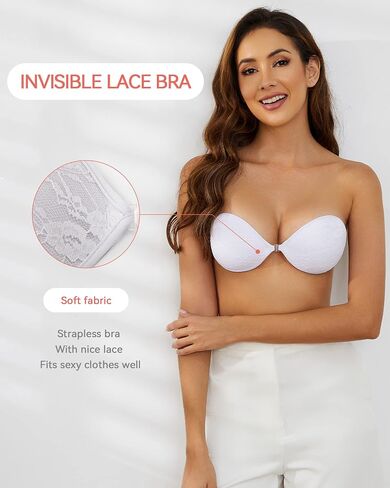 Loxoto Adhesive Bra Strapless Sticky Bra Lace Fabric Invisible Stick Bra for Woman Backless Dress Bra with Nipple Covers in Saudi Arabia