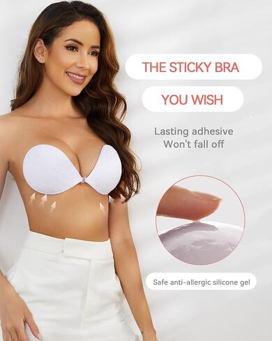 Loxoto Adhesive Bra Strapless Sticky Bra Lace Fabric Invisible Stick Bra for Woman Backless Dress Bra with Nipple Covers in Saudi Arabia