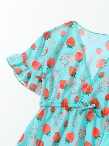 OYOANGLE Girl's 3 Piece Print Swimsuit Bikini Swimsuit with Drawstring Waist Kimono Cover Up in Saudi Arabia