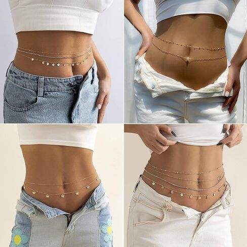 Finrezio 8PCS Gold Plated Waist Chains for Women Body Chains Beach Bikini Belly Chain Jewelry Summer Body Jewelry Adjustable in Kuwait