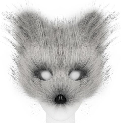 HAOAN Furry Fox Mask Wolf Fox Tail and Paw Gloves Set Adult Cat Halloween Mask Cosplay Animal Party Costume in Saudi Arabia