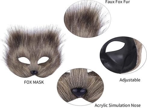HAOAN Furry Fox Mask Wolf Fox Tail and Paw Gloves Set Adult Cat Halloween Mask Cosplay Animal Party Costume in Saudi Arabia