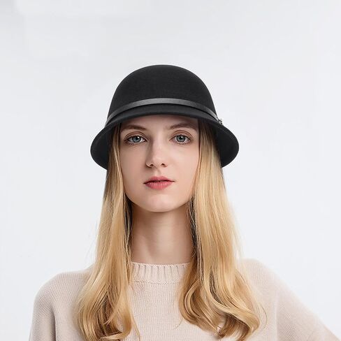 قبعة شتوية كلاسيكية من عشرينيات القرن الماضي للسيدات - قبعة فيدورا من الصوف الدافئ - قبعة الكنيسة - قبعة بولر مع شريط حزام in Kuwait