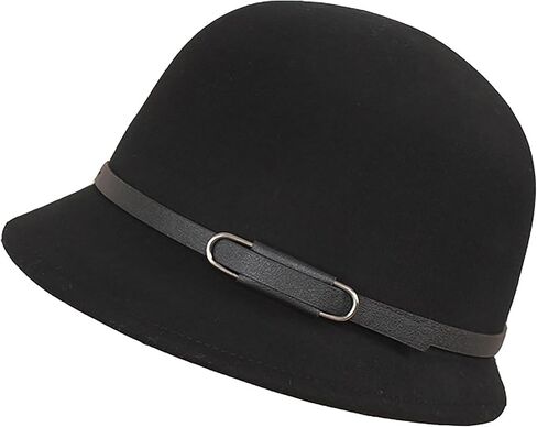 قبعة شتوية كلاسيكية من عشرينيات القرن الماضي للسيدات - قبعة فيدورا من الصوف الدافئ - قبعة الكنيسة - قبعة بولر مع شريط حزام in Kuwait