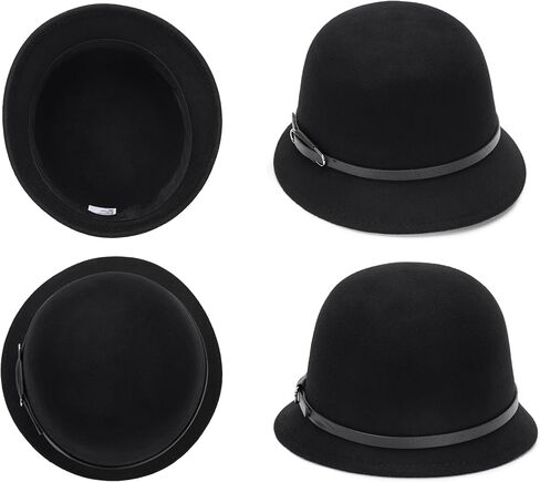 قبعة شتوية كلاسيكية من عشرينيات القرن الماضي للسيدات - قبعة فيدورا من الصوف الدافئ - قبعة الكنيسة - قبعة بولر مع شريط حزام in Kuwait