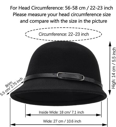 قبعة شتوية كلاسيكية من عشرينيات القرن الماضي للسيدات - قبعة فيدورا من الصوف الدافئ - قبعة الكنيسة - قبعة بولر مع شريط حزام in Kuwait