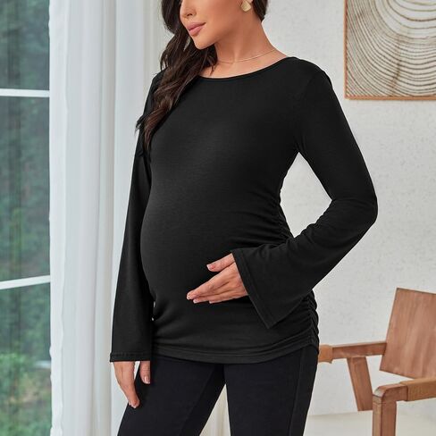 Maternity Shirt Long Sleeve Bell Sleeve Maternity Top for Pregnant Women Crewneck Pregnancy Clothes in Kuwait