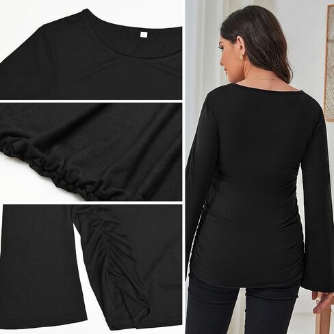 Maternity Shirt Long Sleeve Bell Sleeve Maternity Top for Pregnant Women Crewneck Pregnancy Clothes in Kuwait