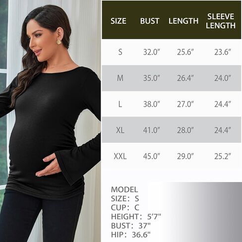 Maternity Shirt Long Sleeve Bell Sleeve Maternity Top for Pregnant Women Crewneck Pregnancy Clothes in Kuwait