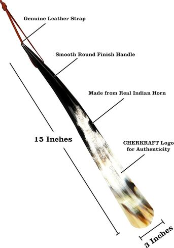 Shoe Horn with Handle Natural Handcrafted & Polished Made from Real Horn For All Shoes & Boots - 15 Inches in Kuwait