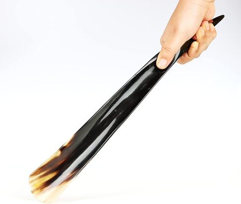Shoe Horn with Handle Natural Handcrafted & Polished Made from Real Horn For All Shoes & Boots - 15 Inches in Kuwait