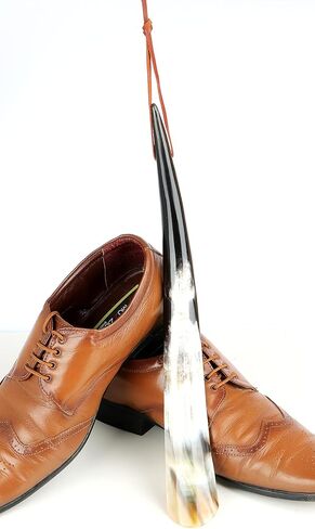 Shoe Horn with Handle Natural Handcrafted & Polished Made from Real Horn For All Shoes & Boots - 15 Inches in Kuwait