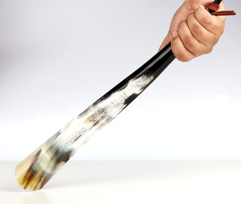 Shoe Horn with Handle Natural Handcrafted & Polished Made from Real Horn For All Shoes & Boots - 15 Inches in Kuwait