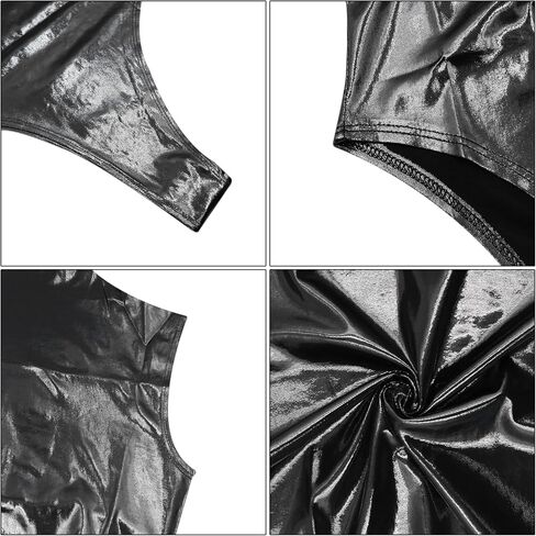 JASASCCEL Women’s Sexy One Shoulder Bodysuit Shiny Metallic Sleeveless Tank Top Bodysuits Ruched One Piece Leotard Rave Clubwear in Saudi Arabia