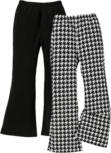Milumia Girl's 2 Pack Elastic Waist Flare Pants Houndstooth Print Bell Bottom Long Trousers in Saudi Arabia