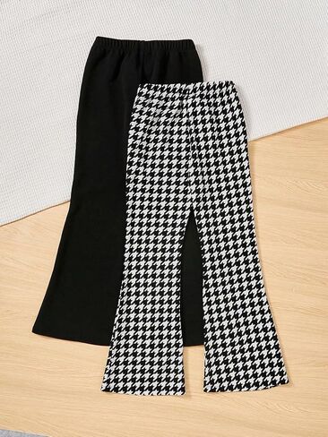 Milumia Girl's 2 Pack Elastic Waist Flare Pants Houndstooth Print Bell Bottom Long Trousers in Saudi Arabia