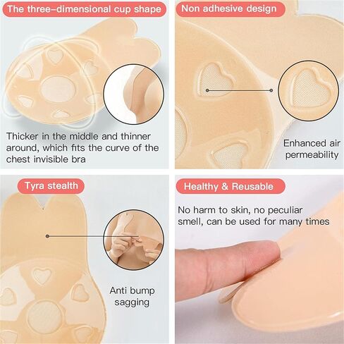 2 Pairs Sticky Bra Adhesive Invisible Bra, Strapless Backless Reusable Push Up Large Breast Lift Nipple Covers for Women-2 pairs in Saudi Arabia