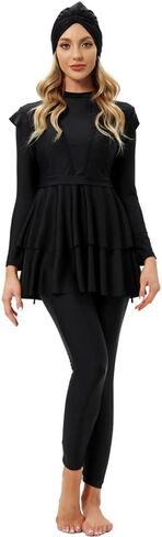 Muslim Swimsuits for Women Long Sleeve Built-in Bra Swimming Tops + Swimming Pants + Hijab Burkini Full Cover Swimwear in Saudi Arabia