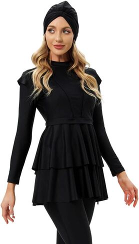 Muslim Swimsuits for Women Long Sleeve Built-in Bra Swimming Tops + Swimming Pants + Hijab Burkini Full Cover Swimwear in Saudi Arabia