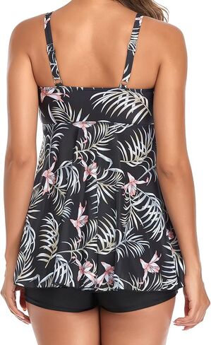 Lu's Chic Women's Full Coverage Tankini Set Tummy Control Swimsuit Swimdress 2 Piece Skirted Flyaway in Saudi Arabia