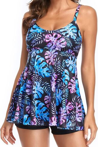Lu's Chic Women's Full Coverage Tankini Set Tummy Control Swimsuit Swimdress 2 Piece Skirted Flyaway in Saudi Arabia