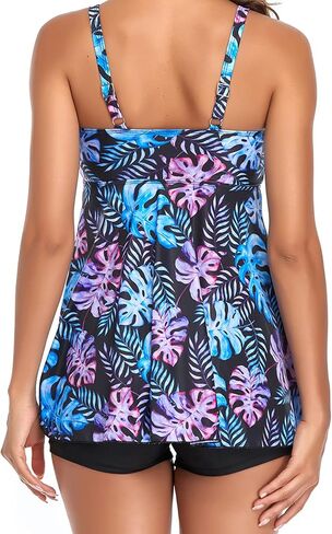 Lu's Chic Women's Full Coverage Tankini Set Tummy Control Swimsuit Swimdress 2 Piece Skirted Flyaway in Saudi Arabia