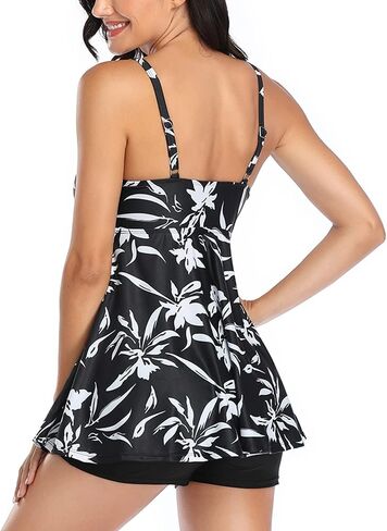 Lu's Chic Women's Full Coverage Tankini Set Tummy Control Swimsuit Swimdress 2 Piece Skirted Flyaway in Saudi Arabia