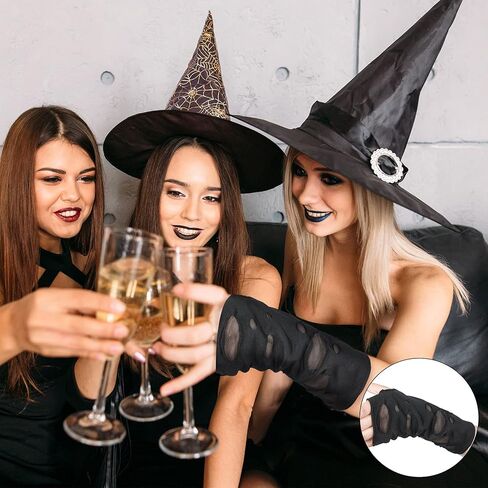 زوجان من قفازات الهالوين الممزقة، قفازات جوث جرونج سوداء بدون اصابع، قفازات لتدفئة الذراع، قفازات لحفلات الهالوين التنكرية (اسود، رمادي)، اسود، رمادي، M in Kuwait