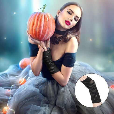 زوجان من قفازات الهالوين الممزقة، قفازات جوث جرونج سوداء بدون اصابع، قفازات لتدفئة الذراع، قفازات لحفلات الهالوين التنكرية (اسود، رمادي)، اسود، رمادي، M in Kuwait