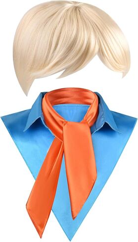 3 PCS Halloween Cosplay Costume Accessories Include Wig Orange Satin Square Scarf and Fake Blue Collar for Men Classic Characters Dress Up in Kuwait